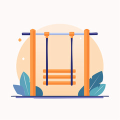 Colorful Playground Swing Set with Wooden Seat and Blue Accents.