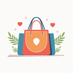 Colorful Shopping Bag Illustration with Orange Red and Blue Tones Decorative Design.
