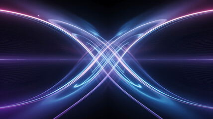 Abstract glowing blue and purple light trails forming an infinity symbol on a dark background