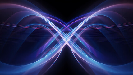 Abstract blue and purple glowing light trails forming an x shape on a black background