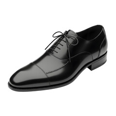 Elegant black leather oxford shoe with cap toe detail and classic laces