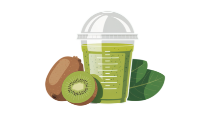 Kiwi Smoothie in Plastic Cup Isolated on Transparent Background