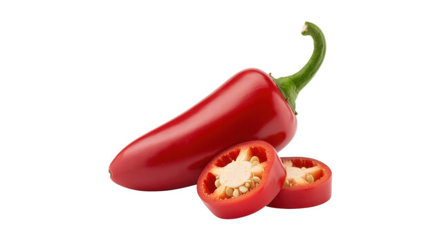 Red Jalapeno Pepper with Slices Isolated on Transparent Background