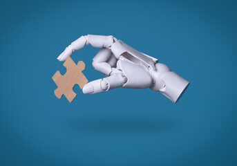 Robot Hand Holding a Puzzle Piece: AI, Problem Solving, and Integration Concept