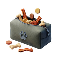 Dog treat bag overflowing with assorted biscuits bones and chews pet supplies