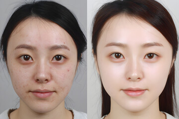 Skincare Before and After Comparison. Close-up Showing Pores and Wrinkle Improvement