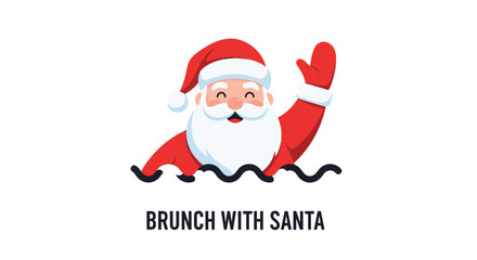 A friendly, cartoon Santa Claus in his red suit and hat, smiling and waving from wavy lines, with 'Brunch with Santa' text, ideal for promoting festive Christmas holiday events.