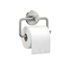 Modern chrome toilet paper holder mounted on wall with roll ready for use