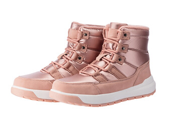 Kids Shoes Brown Hiking Boots With Black Toe Cap And White Sole For Outdoor Adventure Durable Trail Footwear for Autumn and Winter season isolated on white background