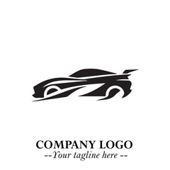 Car Running Fast Logo Symbol in Black on the White Background with Dynamic Speed Design