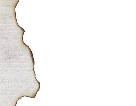 A single piece of old, aged paper with burnt and scorched edges isolated on a transparent background png