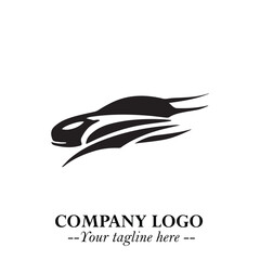 Car Running Fast Logo Symbol in Black on the White Background with Dynamic Speed Design
