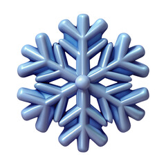 High Quality 3D Illustration of Smooth Blue Snowflake Symbol with Curved Edges and Glossy Surface