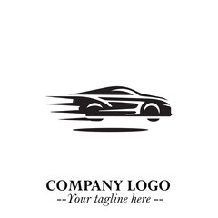 Car Running Fast Logo Symbol in Black on the White Background with Dynamic Speed Design