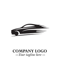 Car Running Fast Logo Symbol in Black on the White Background with Dynamic Speed Design