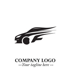 Car Running Fast Logo Symbol in Black on the White Background with Dynamic Speed Design