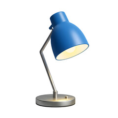 Retro blue desk lamp with adjustable arm and metal base illuminated for study or work