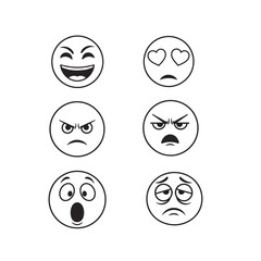 Set of Six Different Emotion Faces Icons Vector Illustration.