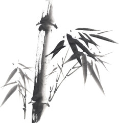 水墨で描いた竹の幹と葉