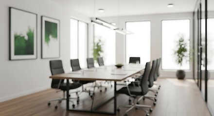 Fototapeta premium Modern conference room with a long wooden table and black chairs