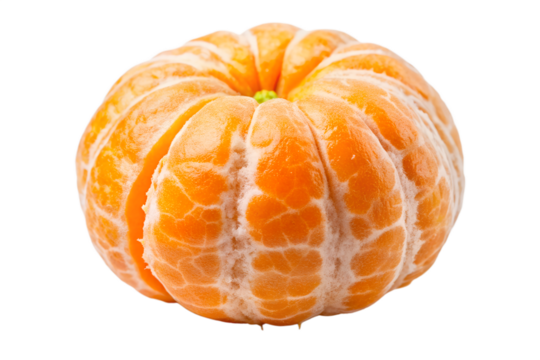 Close-up View of a Peeled Orange Mandarin Citrus Fruit, Showcasing its Juicy Segments and Sweet Flavor on White