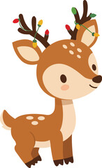 Cute Baby Reindeer with Christmas Lights Vector
