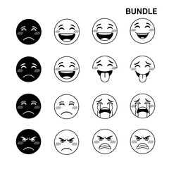 Black and white emoji bundle with various expressions.