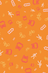 Playful kids icons seamless pattern on orange