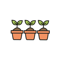 green plant in a pot, Three Seedlings color icon in Pots