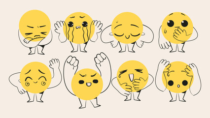 Cute character circle shape with facial expression. Funny figures. Cartoon isolated vector illustration.