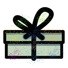 Spray graffiti gift box with ribbon with colorful grunge splatter
