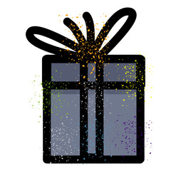 Spray graffiti gift box with ribbon with grunge splatter