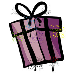 Graffiti gift box with ribbon with colorful grunge splatter and drips