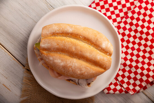 Mexican ham sandwich, in Mexico it is called Torta de Jamon, it is the most popular of the Mexican Tortas and the recipe varies depending on who prepares it, made with bolillo o telera bread.