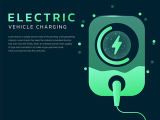 Electric Vehicle battery charging Dashboard UI with Digital Transparent EV wall charging station vector design concept. Battery charging dashboard for ui, ev car, website, infographic, clean energy.