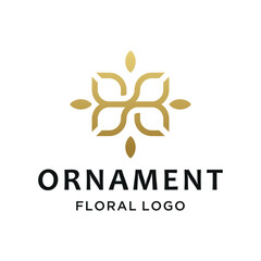 Golden Abstract Floral Ornament with Modern luxury flower symbol for Elegant beauty spa fashion or boutique wedding business logo design