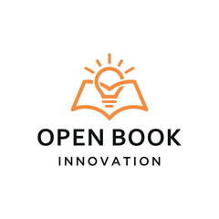 Modern open book with minimalist glowing lightbulb idea for Education Knowledge innovative or learning business logo design