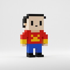 Fototapeta premium Blocky pixelated hero in primary colors