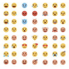 Collection of Diverse Emoji Faces Expressing Various Emotions and Reactions.