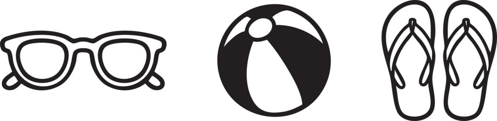 Beach day mini icons goggles ball and flip flops