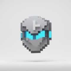 Obraz premium Futuristic Voxel Bot with Glowing Blue Visor