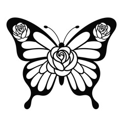 Elegant black and white butterfly silhouette adorned with delicate rose designs