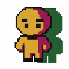 Obraz premium Two-toned pixel character casts green shadow