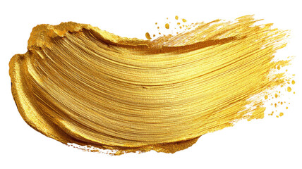 Gold paint brush stroke with metallic texture and shiny color showing artistic abstract smear of luxury paint isolated on white background
