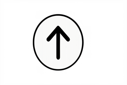 Up arrow symbol inside a white circle, indicating direction, upload, increase, business growth, movement, success