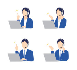 ヘッドセットをしてコールセンターで働く男女のオペレーター