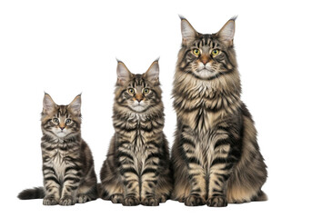 Obraz premium Three maine coon cats kitten cat feline pets animals isolated cute adorable furry mammals domestic isolated on transparent background