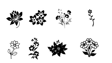 set of black silhouettes of flowers
