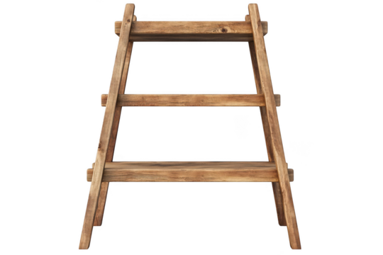 Rustic wooden ladder illustration, vintage style ladder, decorative ladder, woodworking project, interior design element, isolated on transparent background