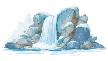 Massive iceberg floating in the cold ocean, arctic sea ice formation with blue water reflection isolated on white background
